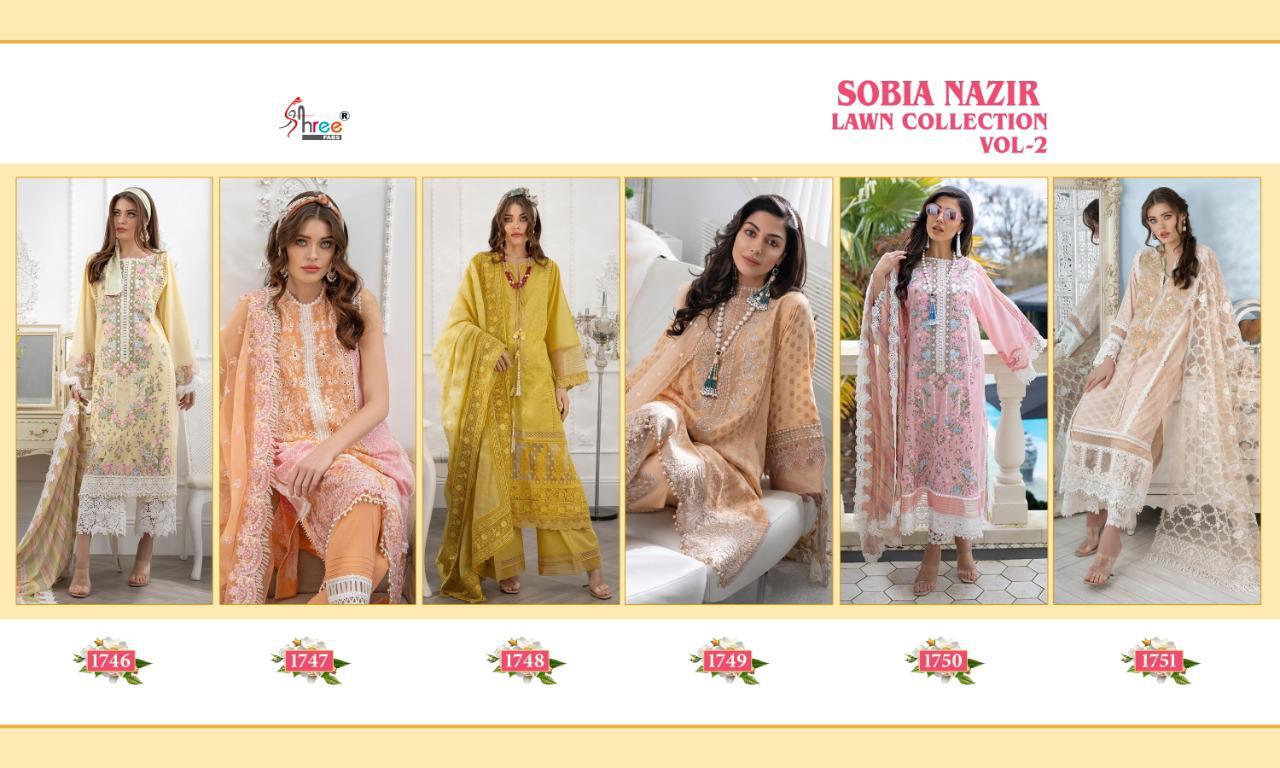 Shree Fab Presents  Sobia Nazir Lawn Collection Vol 2 Pure Lawn Cotton With Exclusive Embroidery Work Pakistani Suits Wholesale Rate In Surat