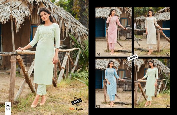 100 Miles Presnets Serein Cotton Linen Kurti With Pant Collection Wholesale Rate In Surat