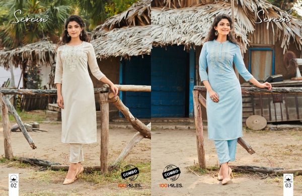 100 Miles Presnets Serein Cotton Linen Kurti With Pant Collection Wholesale Rate In Surat