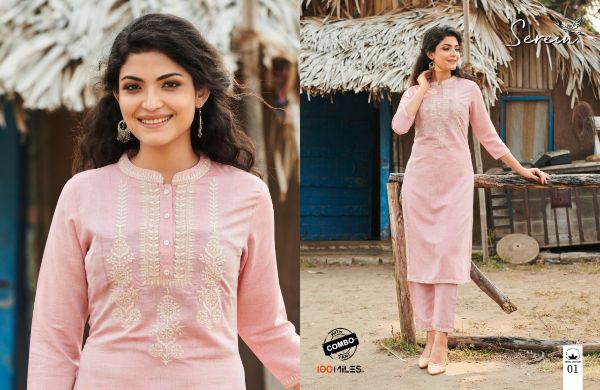 100 Miles Presnets Serein Cotton Linen Kurti With Pant Collection Wholesale Rate In Surat