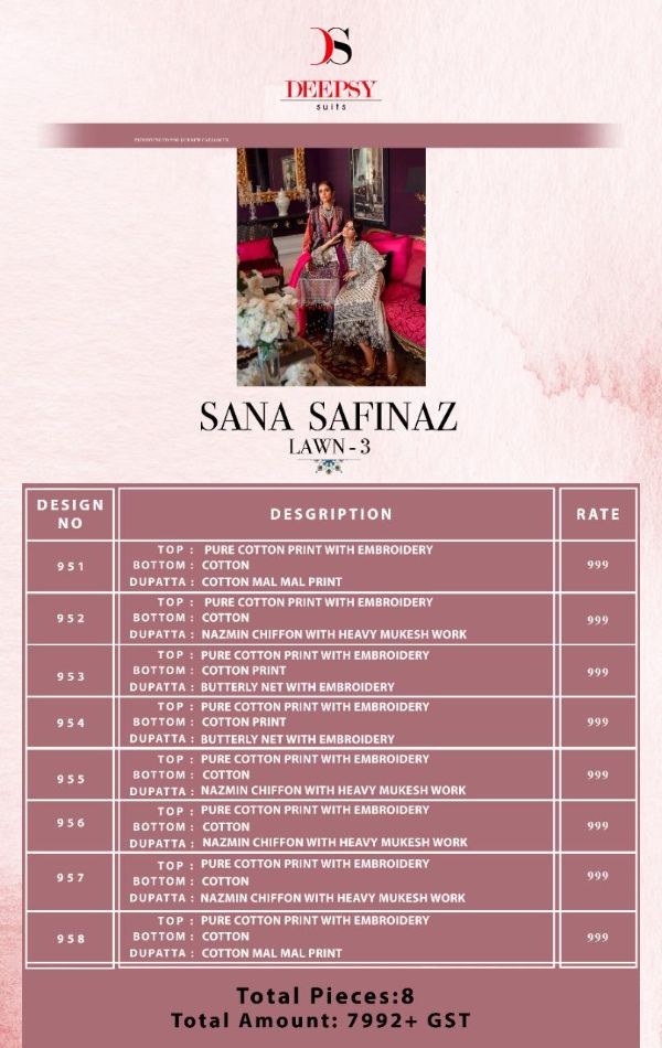 Deepsy Presnets  Sana Safinaz Lawn Vol 3 Cotton Work Pakistani Dresses For Women