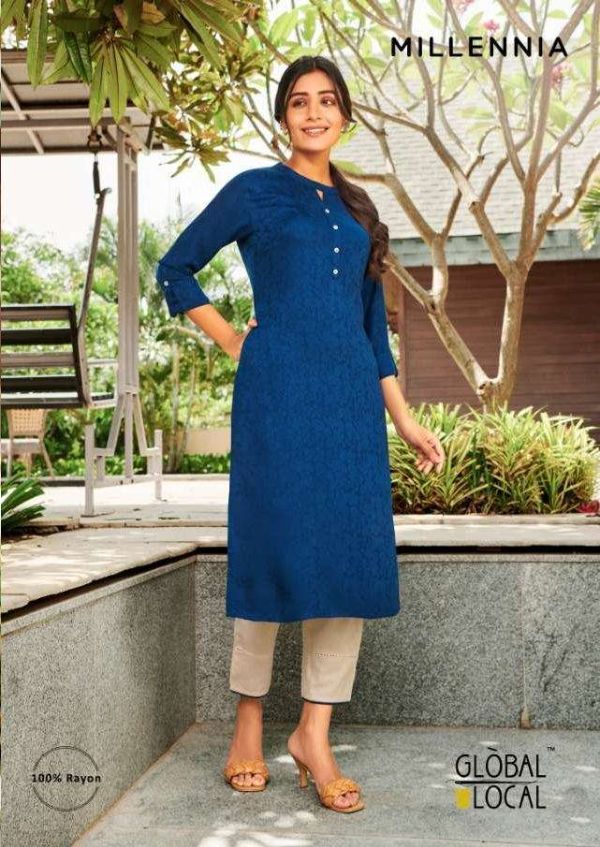 100 Miles Presents Global Local Millennia Rayon Fancy Kurti Collection Wholesale Rate In Surat