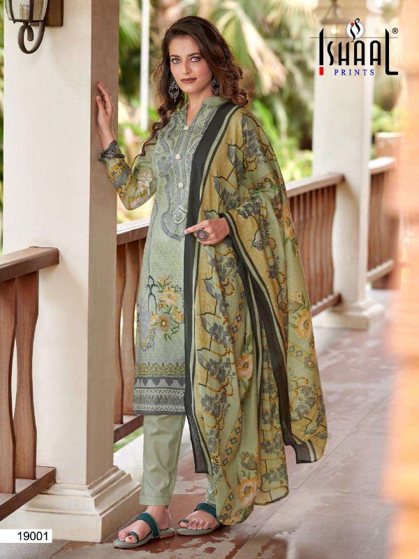 Ishaal Print Presnets Gulmohar Vol 19 Pure Lawn Printed Fancy Dress Material Collection Wholesale Rate In Surat