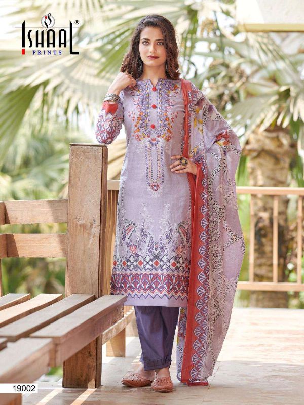 Ishaal Print Presnets Gulmohar Vol 19 Pure Lawn Printed Fancy Dress Material Collection Wholesale Rate In Surat