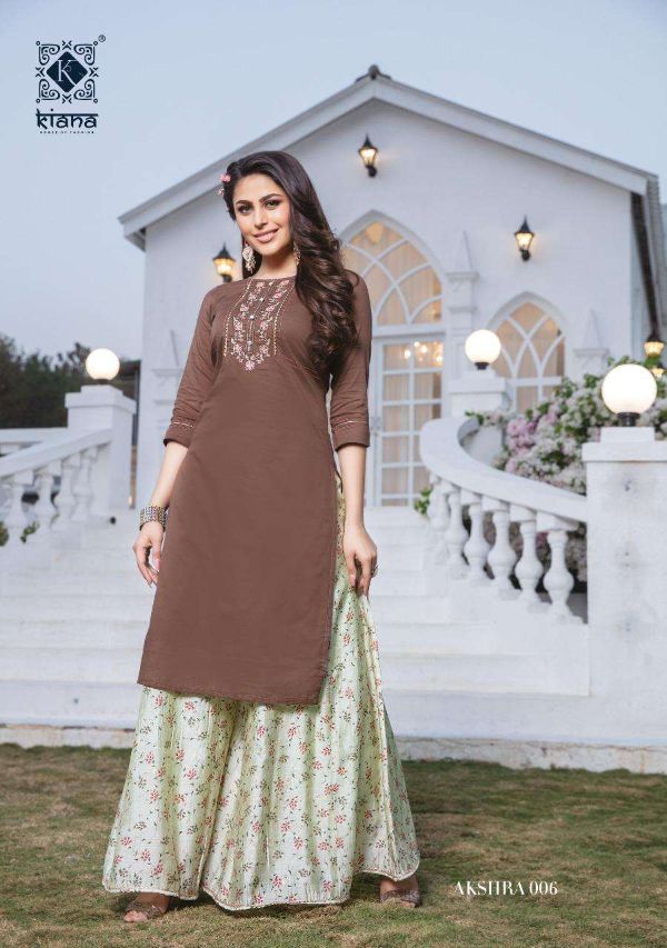 Kiana Designer Presnets  Akshra  Long Kurtis With Fancy Plazzo Sharara Set Wholesale Rate In Surat