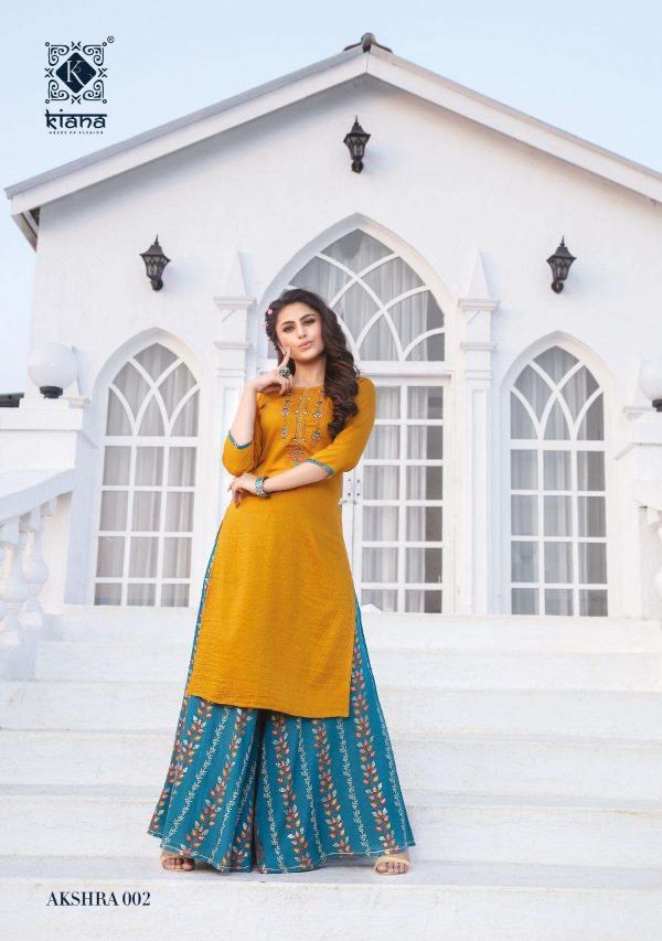 Kiana Designer Presnets  Akshra  Long Kurtis With Fancy Plazzo Sharara Set Wholesale Rate In Surat