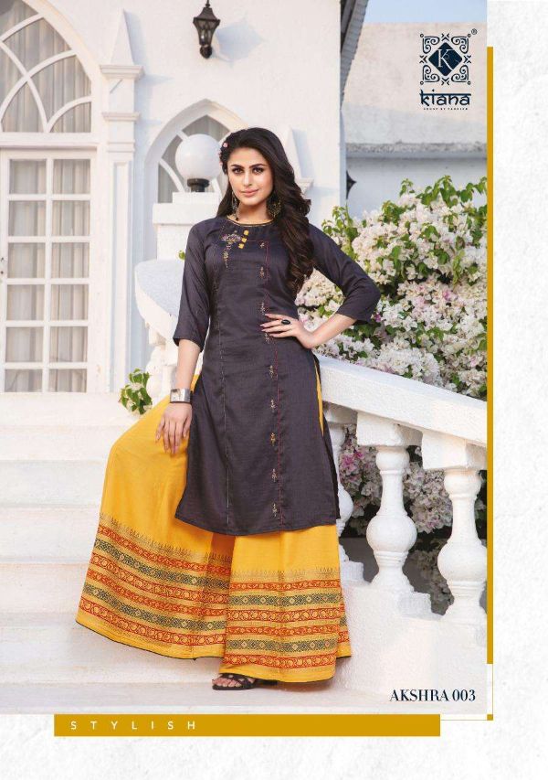 Kiana Designer Presnets  Akshra  Long Kurtis With Fancy Plazzo Sharara Set Wholesale Rate In Surat
