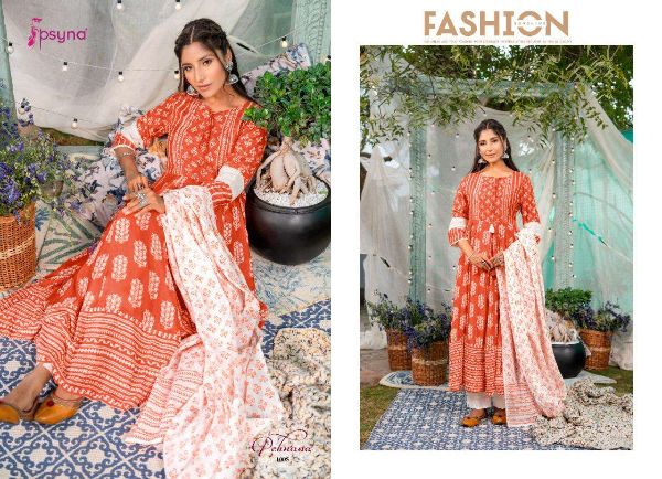 Psyna Presnets Pehnava Cotton Anarkali Readymade Suits Wholesale Rate In Surat