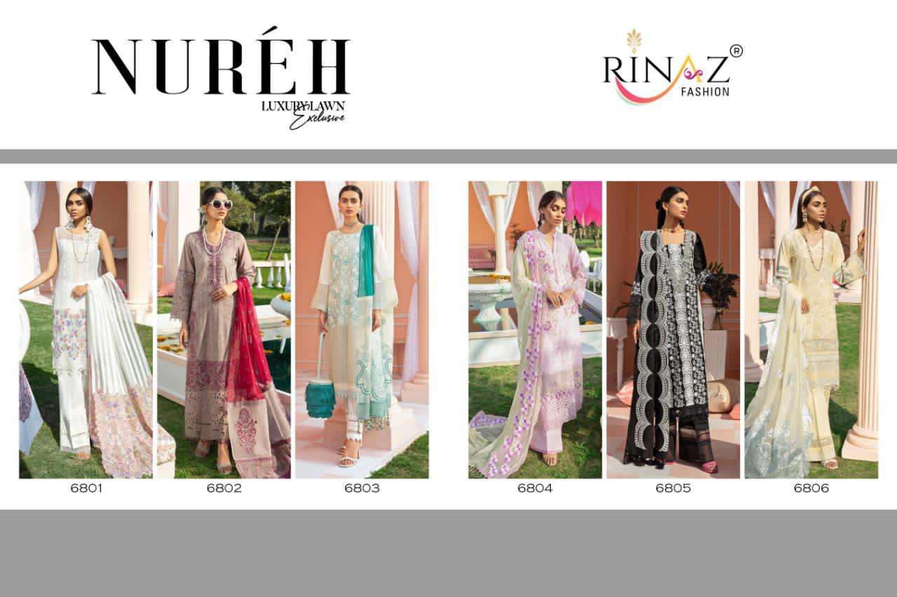 Rinaz Fashion Present Nureh Luxury Lawn Cotton With Heavy Embroidery Pakistani Salwar Suit Collection At Wholesale Rate In Surat