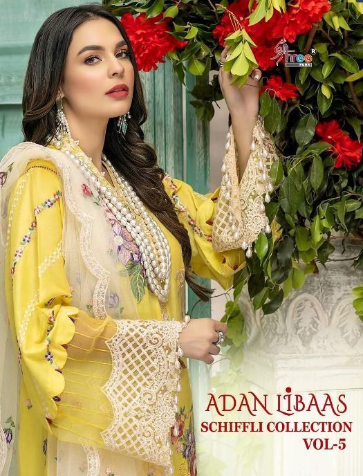 Shree Fabs Presents  Adan Libaas Schiffli Collection Vol 5 Lawn Suit Wholesale Rate In Surat