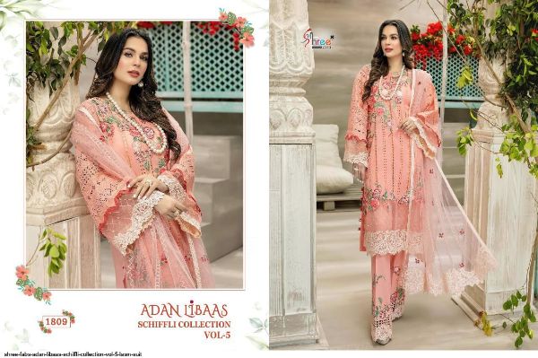 Shree Fabs Presents  Adan Libaas Schiffli Collection Vol 5 Lawn Suit Wholesale Rate In Surat