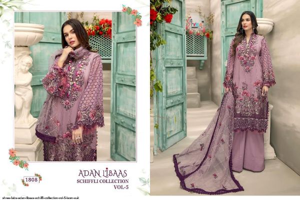 Shree Fabs Presents  Adan Libaas Schiffli Collection Vol 5 Lawn Suit Wholesale Rate In Surat
