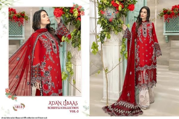 Shree Fabs Presents  Adan Libaas Schiffli Collection Vol 5 Lawn Suit Wholesale Rate In Surat