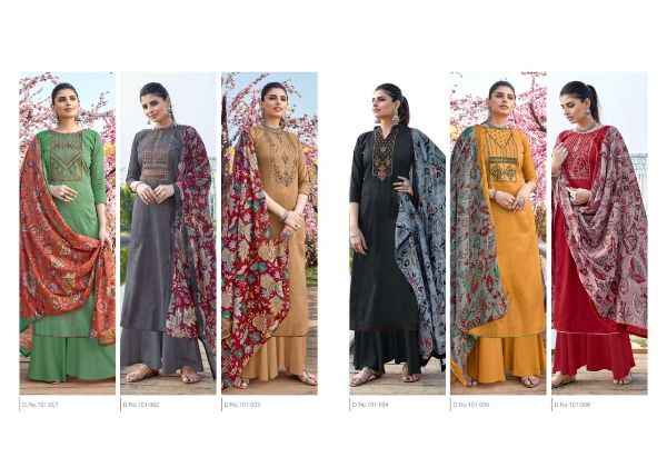 Kesar Presnets  Kora 101-001 To 101-006 Series Salwar Suits Wholesale Rate In Surat