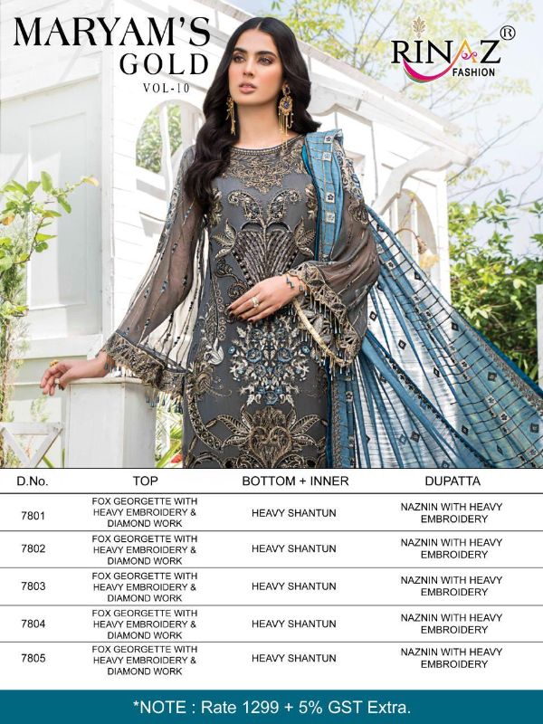 Rinaz Presents Mariyam Gold Vol-10 Pakistani Salwar Suits Wholesale Rate In Surat