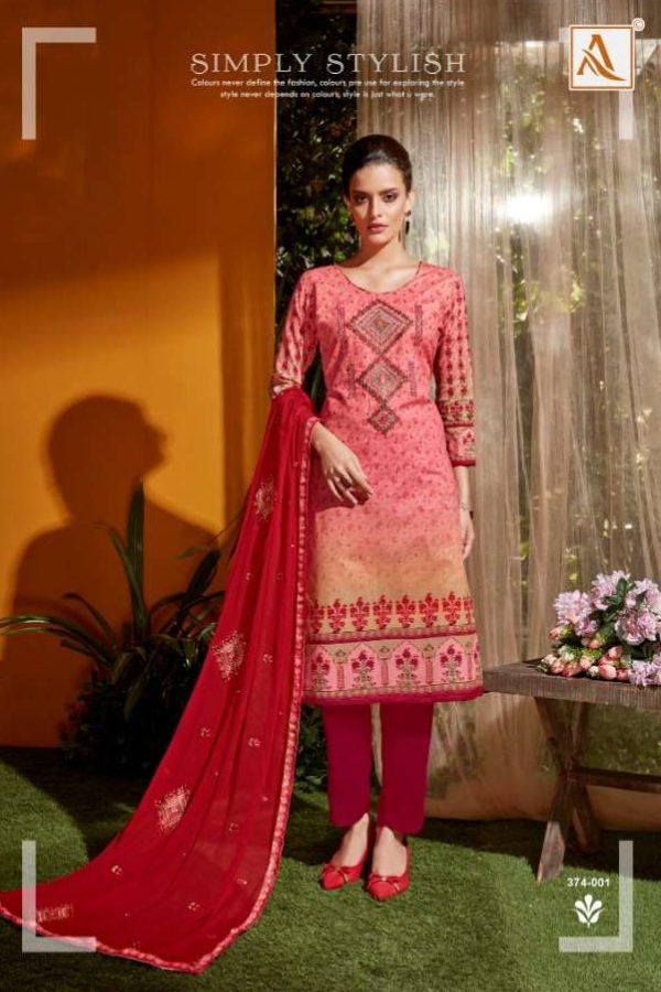 Alok Suit Presnets  Aarohi  374-001 To 374-010 Series Salwar Suits Wholesale Rate In Surat