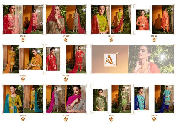 Alok Suit Presnets  Aarohi  374-001 To 374-010 Series Salwar Suits Wholesale Rate In Surat