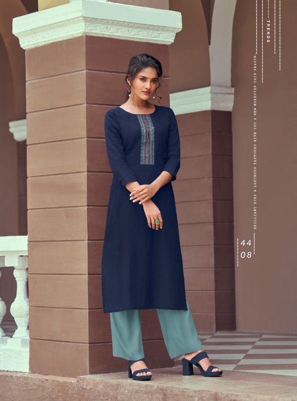 Lymi Presnets Runway Heavy Rayon Stylish Girls Wear Kurti With Pant Wholesale Rate In Surat