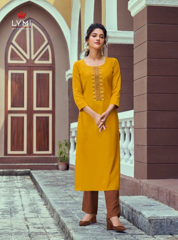 Lymi Presnets Runway Heavy Rayon Stylish Girls Wear Kurti With Pant Wholesale Rate In Surat