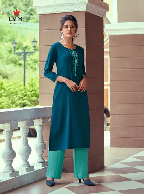 Lymi Presnets Runway Heavy Rayon Stylish Girls Wear Kurti With Pant Wholesale Rate In Surat