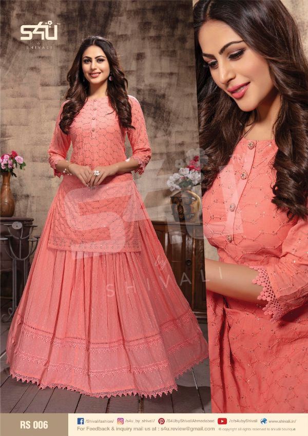 S4u Shivali Presnets  Retro Skirt Lucknowi Embroidered Style Elegant Looks Kurtis Wholesale Rate In Surat