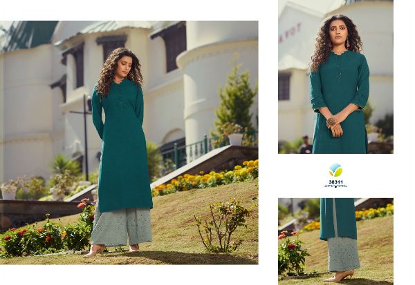 Vinay Fashion Presnets Magnet Vol 3 Rayon Print Classy Look Kurti With Plazzo Wholesale Rate In Surat