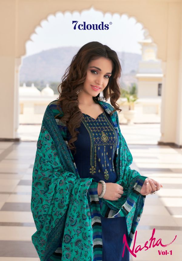 7clouds Presnets  Nasha Vol 1 1101-1108 Series Pure Jam Printed Kashmiri Embroidered Dress Material Collection Wholesale Rate In Surat