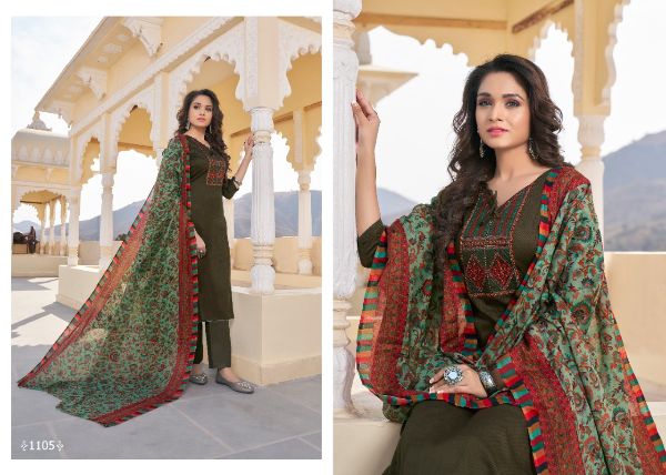 7clouds Presnets  Nasha Vol 1 1101-1108 Series Pure Jam Printed Kashmiri Embroidered Dress Material Collection Wholesale Rate In Surat