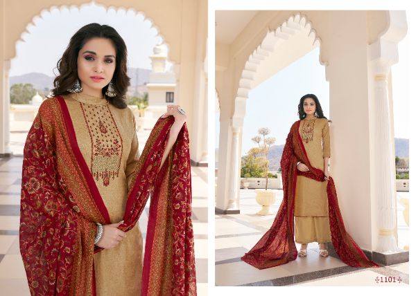 7clouds Presnets  Nasha Vol 1 1101-1108 Series Pure Jam Printed Kashmiri Embroidered Dress Material Collection Wholesale Rate In Surat