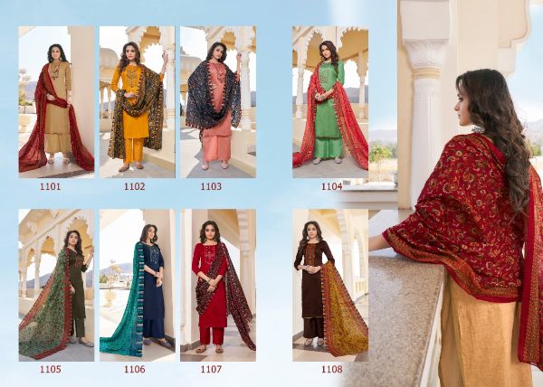7clouds Presnets  Nasha Vol 1 1101-1108 Series Pure Jam Printed Kashmiri Embroidered Dress Material Collection Wholesale Rate In Surat