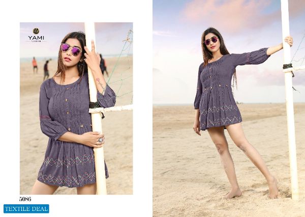 Yami Fashion Presents  Bold Vol 3 Rayon Base Embroidery Work Western Pattern Short Kurti Wholesale Rate In Surat