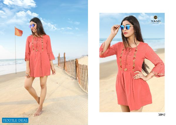 Yami Fashion Presents  Bold Vol 3 Rayon Base Embroidery Work Western Pattern Short Kurti Wholesale Rate In Surat