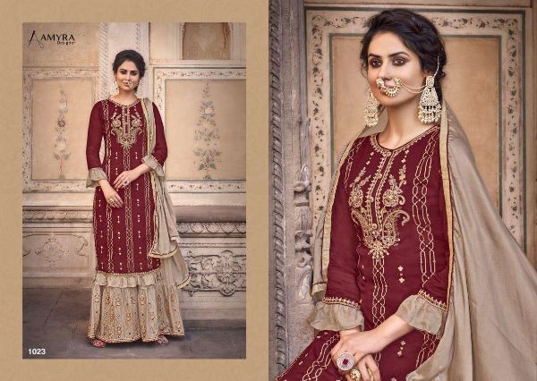 Amyra Designer Presents  Queen Vol 3 Chinon Silk Plazzo Style Suits Wholesale Rate In Surat