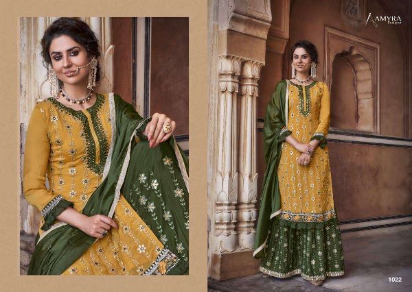 Amyra Designer Presents  Queen Vol 3 Chinon Silk Plazzo Style Suits Wholesale Rate In Surat