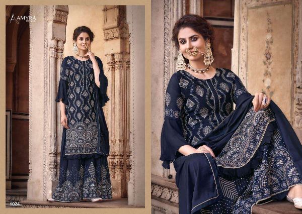 Amyra Designer Presents  Queen Vol 3 Chinon Silk Plazzo Style Suits Wholesale Rate In Surat