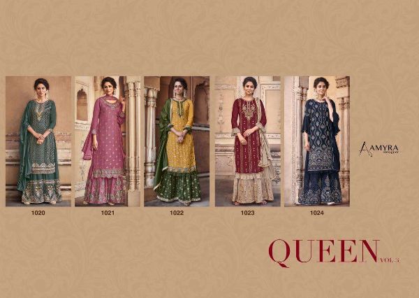 Amyra Designer Presents  Queen Vol 3 Chinon Silk Plazzo Style Suits Wholesale Rate In Surat