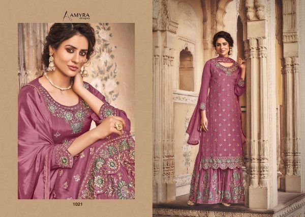 Amyra Designer Presents  Queen Vol 3 Chinon Silk Plazzo Style Suits Wholesale Rate In Surat