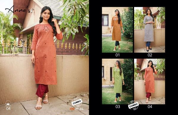 100 Miles Presnets  Annas  Cotton Kurti With Pant Combo Set Wholeslae Rate In Surat