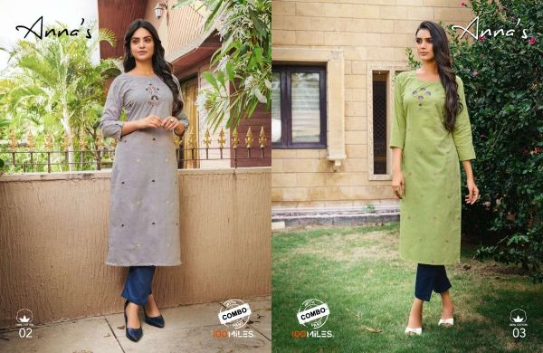 100 Miles Presnets  Annas  Cotton Kurti With Pant Combo Set Wholeslae Rate In Surat