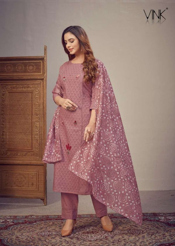 Vink Presnets  Chikankari  Cotton Schiffli Work Readymade Kurta With Pant & Dupatta Wholesale Rate In Surat