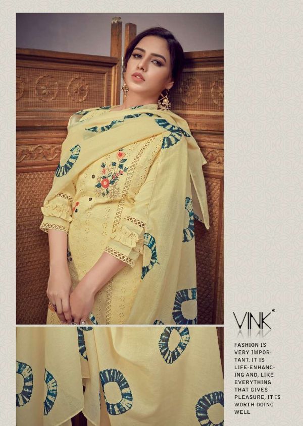 Vink Presnets  Chikankari  Cotton Schiffli Work Readymade Kurta With Pant & Dupatta Wholesale Rate In Surat