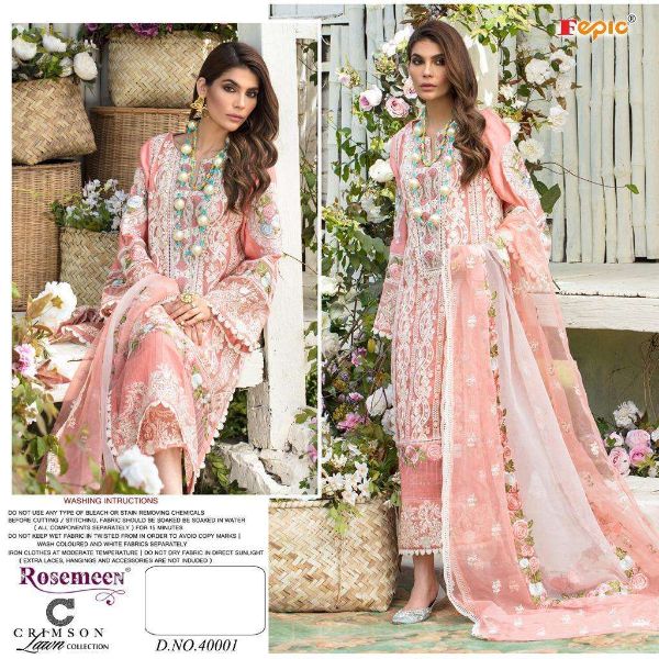 Fepic Presenst Crimson Lawn Collection  Cotton Work Pakistani Exclusive Salwar Kameez Wholesale Rate In Surat