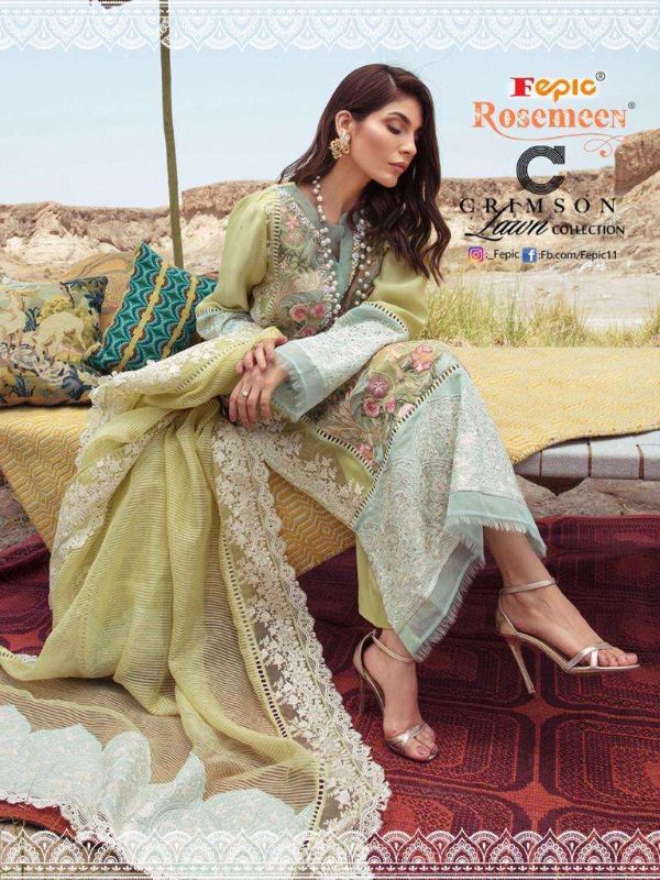 Fepic Presenst Crimson Lawn Collection  Cotton Work Pakistani Exclusive Salwar Kameez Wholesale Rate In Surat