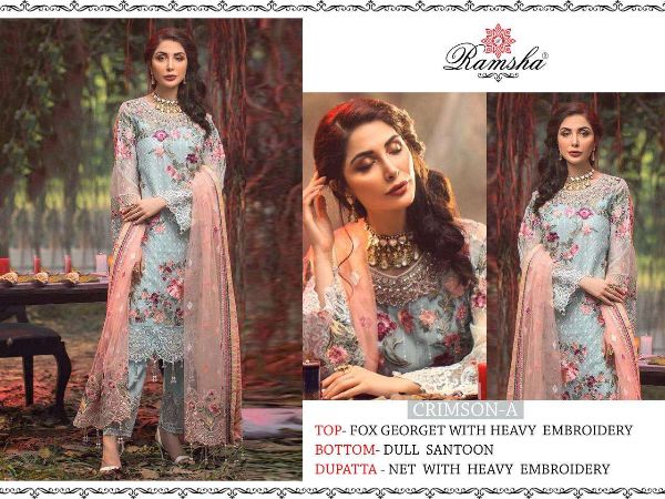 Ramsha Presnets  Crimson Nx Georgette Embroidery Pakistani Suits Wholesale Rate In Surat