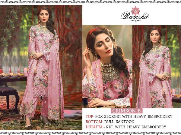 Ramsha Presnets  Crimson Nx Georgette Embroidery Pakistani Suits Wholesale Rate In Surat