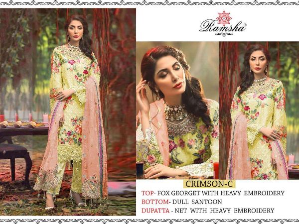 Ramsha Presnets  Crimson Nx Georgette Embroidery Pakistani Suits Wholesale Rate In Surat