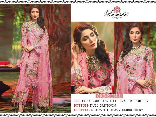 Ramsha Presnets  Crimson Nx Georgette Embroidery Pakistani Suits Wholesale Rate In Surat