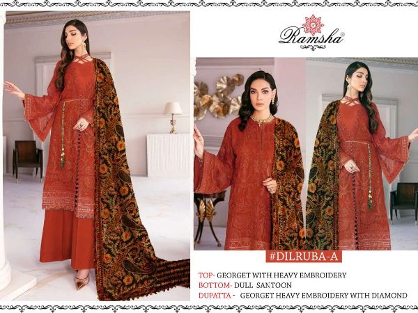 Ramsha Presnets  Dilruba Georgette Embroidery Pakistani Suits Wholesale Rate In Surat