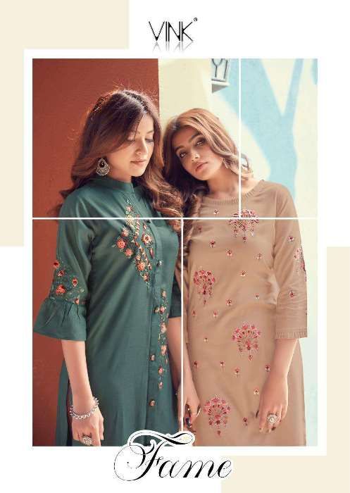 Vink Presnets Fame Rayon Cotton Kurti With Pant Collection Wholesale Rate In Surat