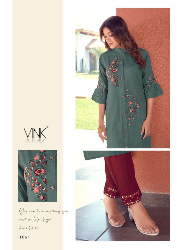 Vink Presnets Fame Rayon Cotton Kurti With Pant Collection Wholesale Rate In Surat